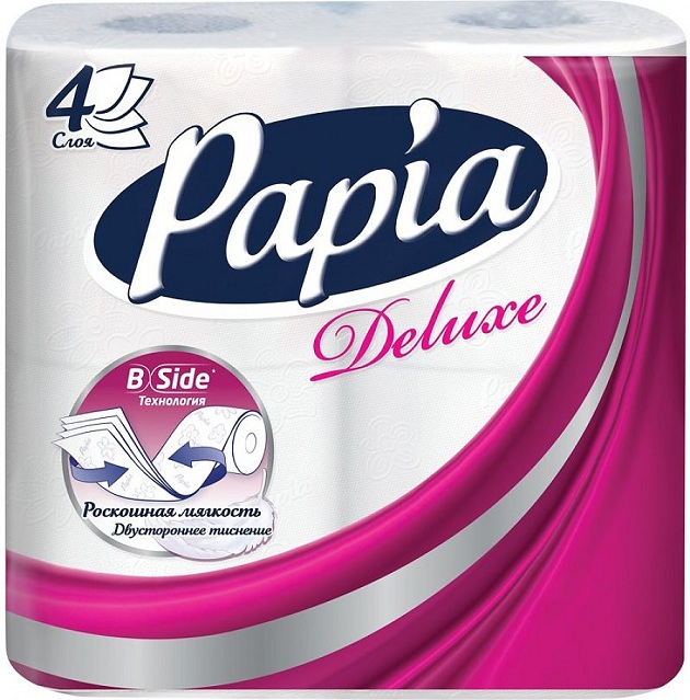 Туалетная бумага 4-х слойная Papia Deluxe 4 рулона